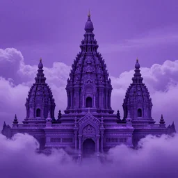 indigo temples in purple clouds, digital art.