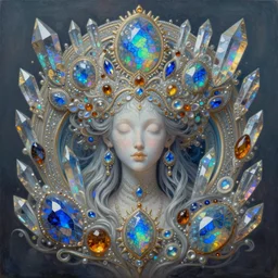 a painting by by hanna yata, geenss archenti flores of the spirit of mother nature in iridescent and reflective crystal crystalline opal and blue topaz and amber and onyx colors, fantasy, intricate, elegant psychedelia shapes by hanna yata, geenss archenti flores, ben ridgway, intricate, elegant, highly detailed, digital painting, artstation, concept art, ambient occlusion, vray render,