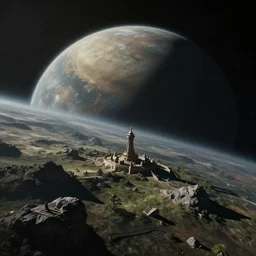 a photorealistic image of an alien planet in deep space, eve online, beautiful, artstation