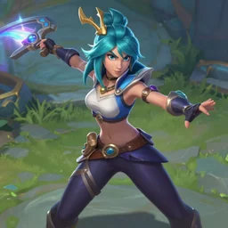 action shot of Caitlyn (League of Legends) in avatar the last air bender