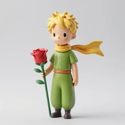 isolated le petit prince and rose vinyl figure, stylized, modern designer, high detail, flat background, figure photography - H 640