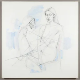 large black and white painting by de kooning on white background canvas, soft blue and pink tints, thin black lines, detailed by martha jungwirth drawing sketch pencil on paper, painted over by yves tanguy, oil on canvas, thick impasto, broad campitures