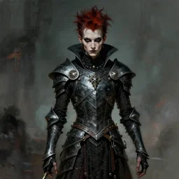 portrait of an androgynous skinny punk goth sorcerer wearing armor by simon bisley, john blance, frank frazetta, fantasy