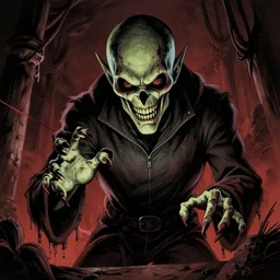 evil puppeteer, campy horror illustration, highly detailed and disturbing