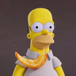 photo of [ a single salted french fry chip ] shaped like that looks like ( homer simpson ) ( homer simpson ) [ as a pixar character ] [ hybrid ] intercross mix cinematic lighting, highly detailed face