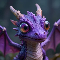 close up fairy dragon purple big fruit flies eyes 4 k raytracing high detailed artstation realistic trending dramatic lighting