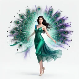 portrait of woman, peacocks, green and purple spike aura in motion, floating pieces, painted art by tsuyoshi nagano, greg rutkowski, artgerm, alphonse mucha, spike painting