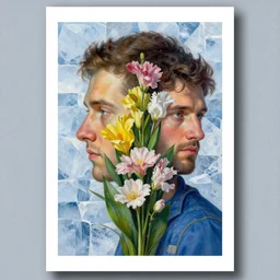 worker faces, flowers, ice, paper background, photorealistic painting, hyperrealistic painting, figurative art, poster art, by igor morski and mike winkelmann