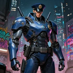 illustration portrait of a menacing japanese robot police, future tokyo, high detail, intricate detail, golden ratio, cinematic lighting, cinematic composition, ghost in the shell, night, by sachin teng and sergey kolesov and ruan jia and heng z and wlop. graffiti art, scifi, fantasy, hyper detailed. octane render. concept art. trending on artstation