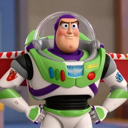 Film still close-up shot of Dwayne Johnson as Buzz Lightyear in the movie Toy Story 3. Photographic, photography