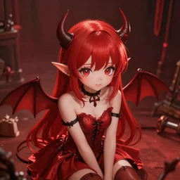cute demon  ,RED color scheme , fully detailed, atmospheric, volumetric lightening, beautiful , deviant art, artstation