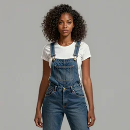full body portrait of young black woman as a firewoman, white t - shirt and denim overalls, intricate, beautiful and elegant, highly detailed, digital painting, artstation, concept art, smooth, sharp focus, illustration, art by wlop, mars ravelo and greg rutkowski