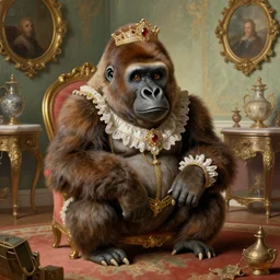 baroque rococo painting The Fancy Royal Gorilla in the parlor Greg Hildebrandt high detail cute