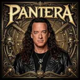pantera album cover featuring photo of tom hanks, power metal album cover, trending on artstation, intricately detailed, highly detailed, classic, award winning
