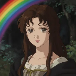 pre-raphaelite cute anime girl with dark rainbow, blurred detail, photo by Annie Leibovitz, Anton Fadeev