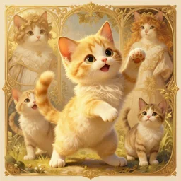 clear portrait of kittens, adorable appearance!!!, golden hour, happy apearance, cottagecore!!, background hyper detailed, character concept, full body, dynamic pose, intricate, elegant, highly detailed, digital painting, artstation, concept art, smooth, sharp focus, illustration, art by artgerm and greg rutkowski and alphonse mucha