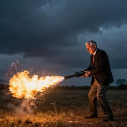 photo of Jerome Powell using a flamethrower