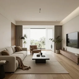 Equirectangular render of a modern living room, natural colors, ambient occlusion