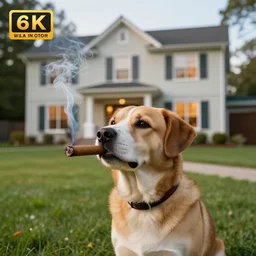 dog smoking cigar, 4k, HD, beatiful house