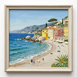 impasto relief painting of a beautiful italian beach scene, gainsborough and claire tabouret