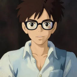 portrait of a stunningly beautiful nerd, thick glasses, unbuttoned shirt, cleavage, greg manchess painting by sargent and leyendecker, studio ghibli fantasy close - up shot asymmetrical intricate elegant matte painting illustration, by greg rutkowski by greg tocchini by james gilleard