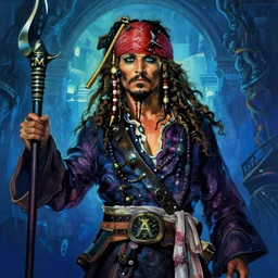 An epic fantastic realism comic book style full shot painting of Davy Jones from Pirates of the Caribbean. Dark fantasy. Blue hour. Unreal Engine 5. DAZ. Hyper-realistic. Octane render. Symmetrical. Attention to detail. Studio 4°C. Vibrant bright colours. High saturation. Extremely moody lighting. Glowing light and shadow. Atmospheric. Cinematic. Intricate. 8K. Stunning. Breathtaking. Awe-inspiring. Award-winning. Concept art. Nouveau painting. Trending. ArtStation