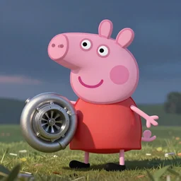 peppa pig head shaped like turbocharger, turbo, mechanical, engine
