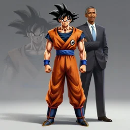 full body elegant portrait of a chimera fusion of son goku and barack obama, gta art, gta cover art, realistic art, unreal engine 5 art, d & d design