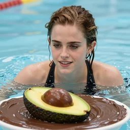 emma watson swimming in choc pudding, as an avacado.