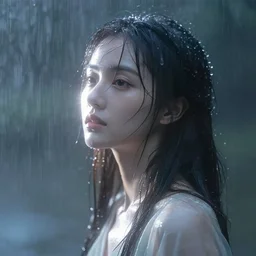 mirage illusion of a person made of myst and water in the rain