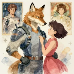 character concept art, science fiction, masculine lynx - man lynx - headed engineer in love, studio ghibli, pixar and disney animation, sharp, disney concept art watercolor illustration by mandy jurgens and alphonse mucha and alena aenami, pastel color palette, dramatic lighting, highly detailed