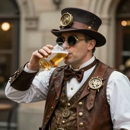 photo of the steampunk Pope drinking a beer, 50mm, beautiful photo