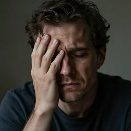 realistic portrait of a deep sad man, depression, pain, hyper realistic, HDR, hyperrealism style,