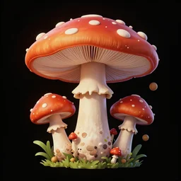 an amanita mushroom, highly detailed, organic, concept art, sprite from a gorgeous indie platform game, on a black background