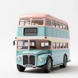 pastel double decker bus, high detail macro photography, isolated on a pure white background, centered, entire object in frame, sharp focus, soft studio lighting