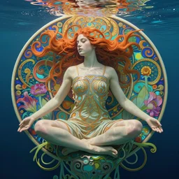 underwater floating meditation, seductive windy portrait of the goddess of the garden!!!, by artgerm, cushart krenz, greg rutkowski, mucha. art nouveau. gloomhaven, swirly vibrant ripples, gaudy colors, sharp edges. ultra clear detailed. 8 k. elegant, intricate, octane render