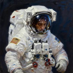 a sad alone astronaut,  wide shot, concept art oil painting by Jama Jurabaev, extremely detailed, brush hard, artstation
