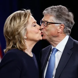 hillary clinton kissing bill gates, dynamic lighting, perfect photo, award winning,