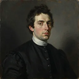 portrait of a handsome man in a black outfit, a flemish baroque by alexander mcqueen, art by john collier by greg rutkowski and craig mullins, oil on canvas
