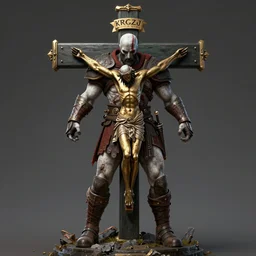 kratos on crucifix, unreal engine 4, commission, trending on artstation, concept art