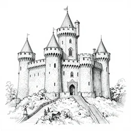 A medieval castle, Line, sketch, detailed