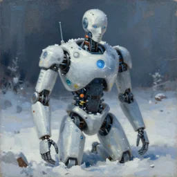 the fever of cold calculus, classic russin art, oil painting of alexander blok became a robot, trending on artstation, unreal engine, fantasy art