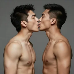 Shirtless Jerma and shirtless Vinny Vinesauce intensely making out, realistic, hyperrealistic, highly detailed, very detailed, 8k resolution, real life, HD quality, dramatic, studio quality lighting