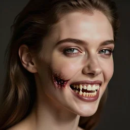 body horror, a gorgeous women with multiple rows of sharp incisors