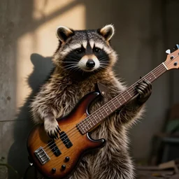 racoon playing bass guitar