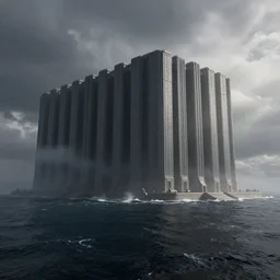 star wars concept art by greg rutkowski, low shot a palatial and imposing grey wide rectangle emerging from the sea in the middle of a ocean landscape, enigmatic atmosphere, beautiful and cinematic lighting, artstation hq.