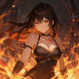 anime girl, flames everywhere, highly detailed, digital painting, artstation, concept art, smooth sharp, focus, illustration art