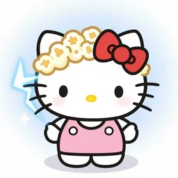 fluffy popcorn brain with lightning power, in the style of hello kitty