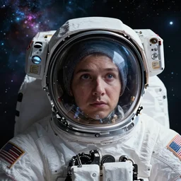 close up of an astronaut staring into space, nebula behind him, stunning digital art