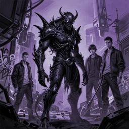 a duotone black and lilac comic noir illustration painting of a dark creature by sachin teng and sergey kolesov and ruan jia and heng z. graffiti art, scifi, fantasy, hyper detailed. octane render. concept art. trending on artstation